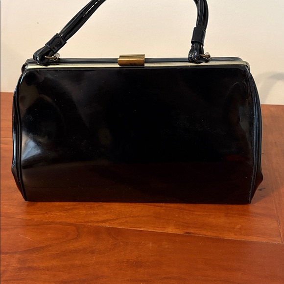 vintage Black Patent Leather Clutch - Picture 4 of 12